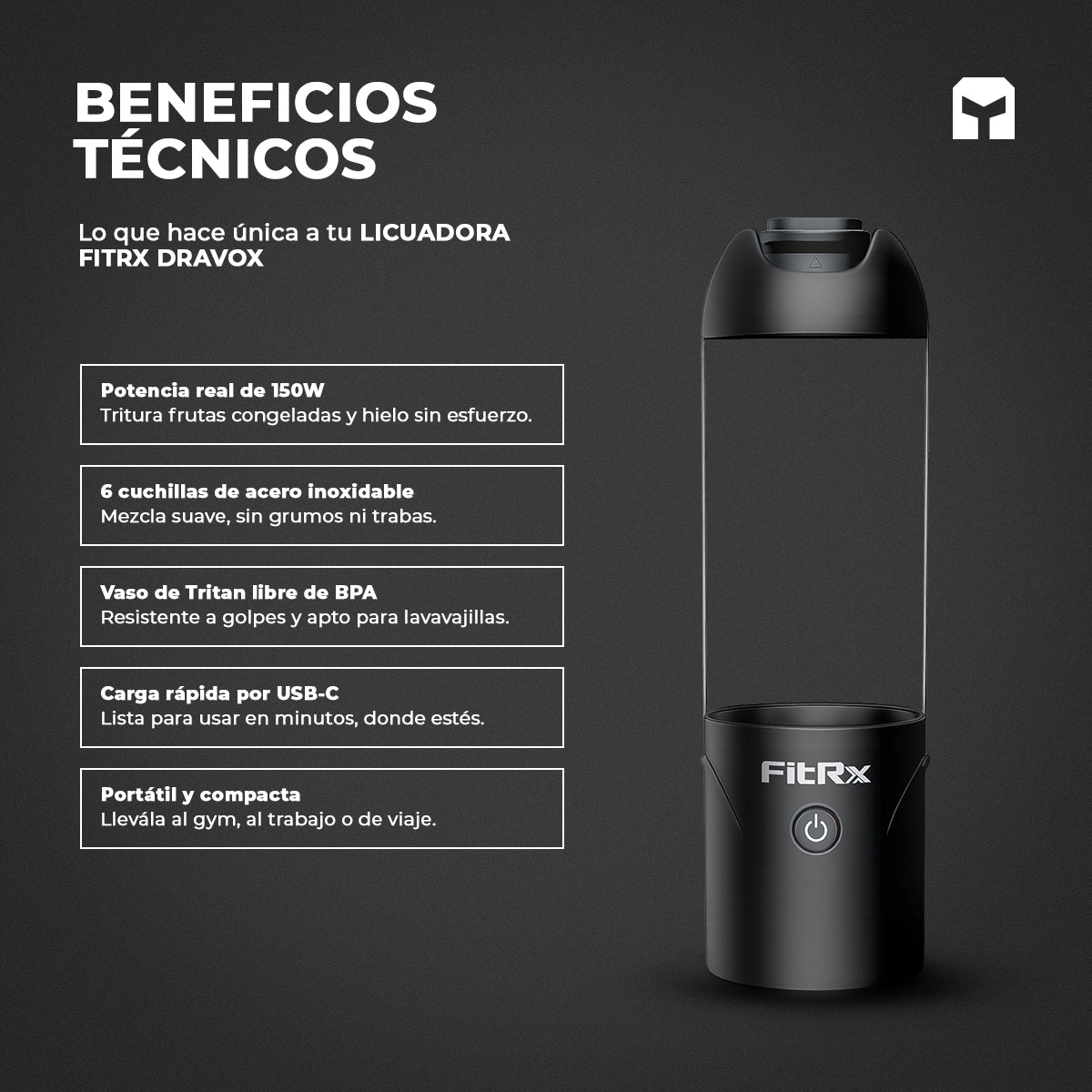 Licuadora portátil Dravox FitRx
